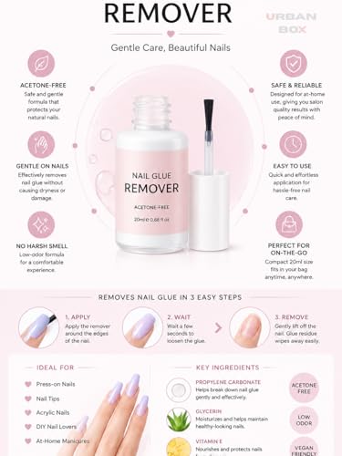 Image of URBAN BOX Nail Glue Remover, Acetone-Free Formula for Press-On Nails, Acrylic Nails & Nail Tips, 20ml
