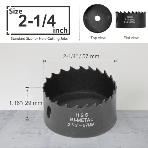 Image of 2-1 /4 Inch Hole Saw with 9.1mm Triangle Shank Arbor, JTemgle Bi-Metal Hole Saw Heavy Duty Hole Cutting Tool for Cornhole Boards, Recessed Lights, Wood, Plastic, Drywall & Soft Metal