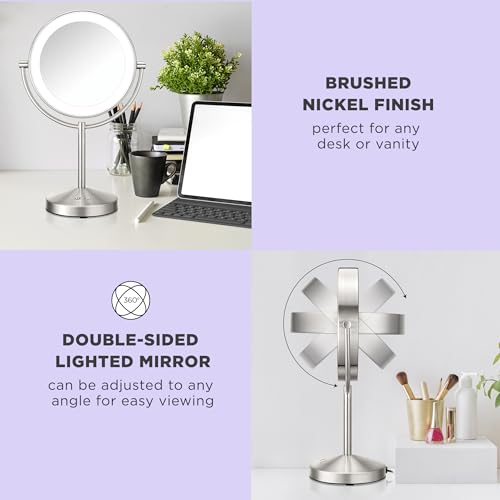 Conair Lighted Makeup Mirror, Double-Sided LED Vanity Mirror with 1X/10X Magnification, 3 Light Settings, 3 Modes, 360° Rotation, Satin Nickel Finish by Conair - Image 5