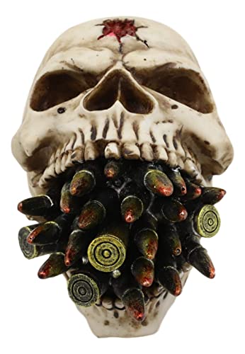 Ebros Gift Ebros Hell Bent War Ammo Bullet Shell Casings Protruding From Mouth Of Skull Statue 6.25'Long Wardogs Skeleton Head Figurine For Halloween Day Of The Dead Ossuary Macabre Collectible thumb #4
