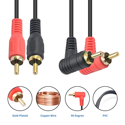 Duttek Right Angle Rca Cable 3Ft/1M, 90 Degree Right Angled 2 Rca Male To 2 Rca Male Rca Cable Support Bidirectional Transmission For Amplifiers, Dvds, Cd Players, Tv Sets 1 Pack #TOP1