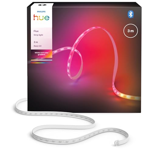 Philips Hue Bande LED Flux UltraBright 3 mètres, 1200lm, Ambiance et Couleurs vives, Technologie Chromasync, Ruban LED flexible pour intérieur, Découpable et réutilisable, Commande vocale et appli