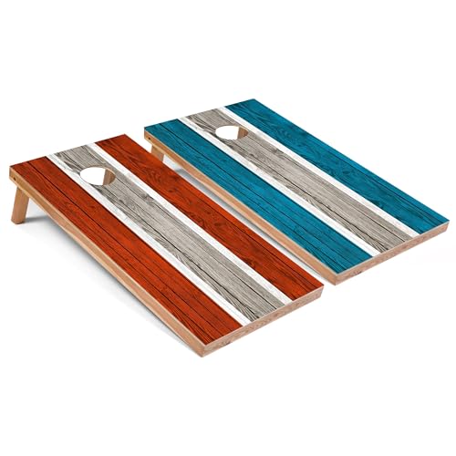 Skip's Garage Orange and Turquoise Striped All-Weather Cornhole Boards - PVC - Include Hole + Edge Lights