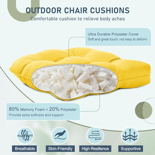 downluxe Outdoor Chair Cushions Set of 2 for Patio Furniture, Water Resistant Tufted Overstuffed Patio Furniture Cushions, Thick Outdoor Seat Cushion, 19" X 19" X 5", Yellow by downluxe - Used condition - Image 2