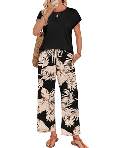 WIHOLL Lounge Sets for Women Short Sleeve Trendy Summer Outfits