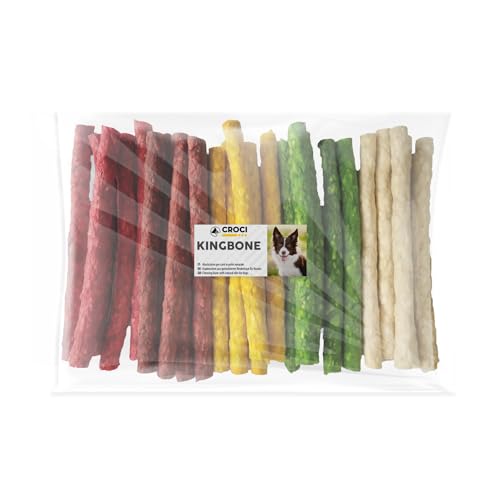 Croci King Bone - Bastoncino Snack premio masticativo per cani in Pelle Bovina, dental stick per la pulizia dei denti, 13 cm - 50 pz
