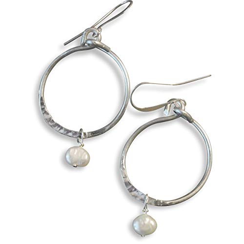 Handmade Lightweight Large Circle Silvertone Pearl Womens Drop Dangle Earrings