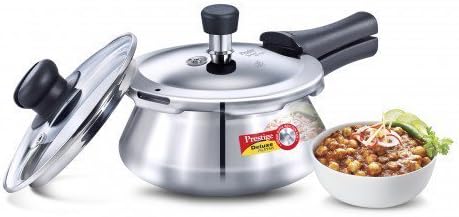 Prestige Deluxe Alpha Stainless Steel Pressure Cooker Handi with Glass Lid, 1.5 Litre, Silver