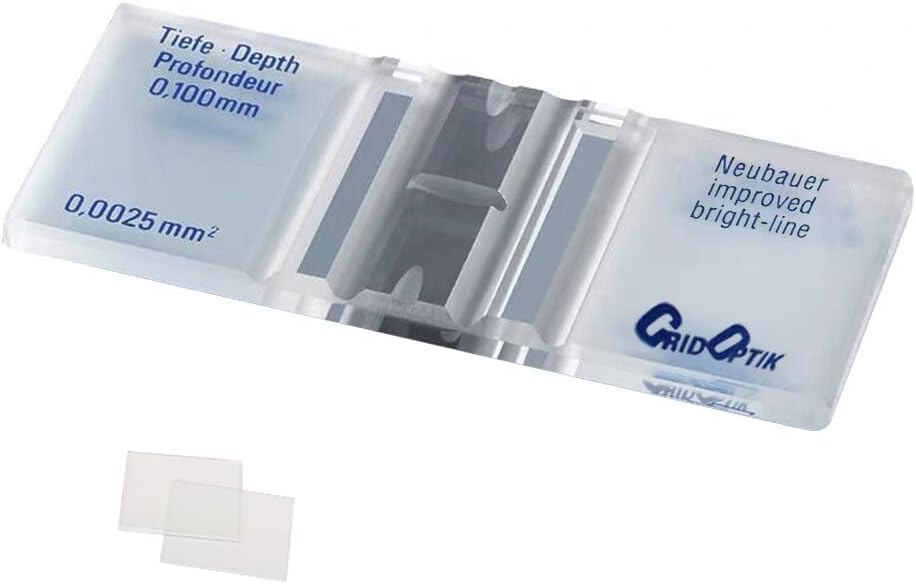 Cell Counting Chamber，Hemocytometer Neubauer Improved Blood Counting Chamber with Bright Line and 2 pcs Coverslips