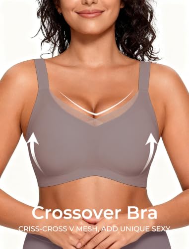 Image of Vinfact Womens V Lace Wireless Seamless Bras No Underwire Comfort Push Up Bra Supportive Full Coverage Bralettes T Shirt Bra