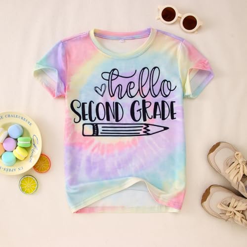 Image of KEKEMI Kid Girls First Day of School Shirt Hello Kindergarten First /Second /Third Grade Tshirt Back to School Tees Tops 4-10Y