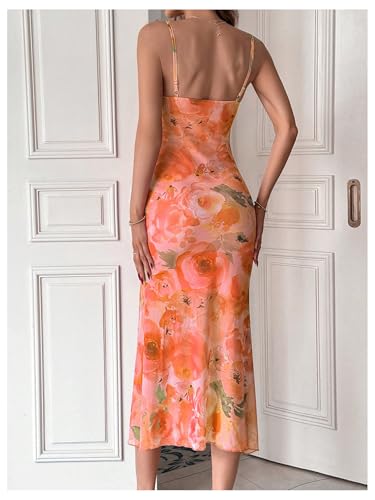 GORGLITTER Women's Floral Ruched Bodycon Midi Dress Mesh Fishtail Summer Wedding Guest Cocktail Going Out Dresses 20252