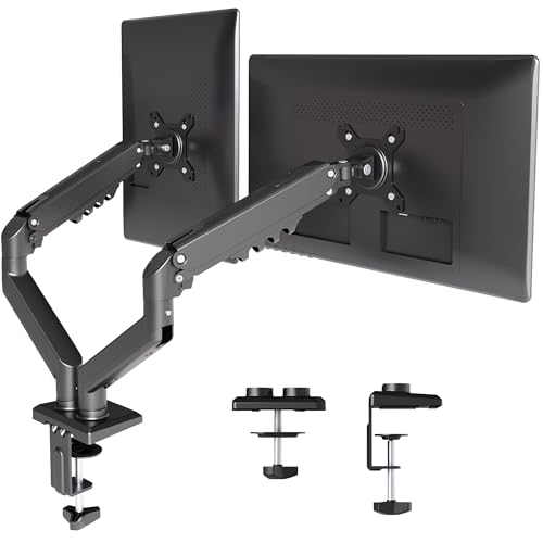 Image of Claiks Dual Monitor Mount for 15-32 Screens, Ergonomic Gas Spring Monitor Arm for, Adjustable Computer Monitor Stand up to 40 lbs, with Clamp and Grommet Base, VESA Mounting Holes 75&100mm, Black