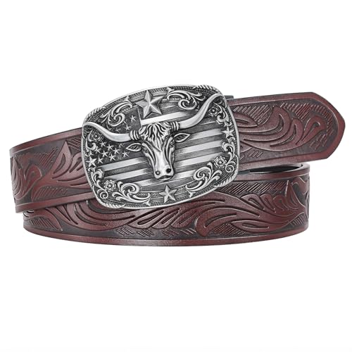 Image of BELTROAD Mens Ratchet Western Belt Leather Cowboy Belts for Men with Automatic Western Buckle Belt for Jeans Christmas Gifts