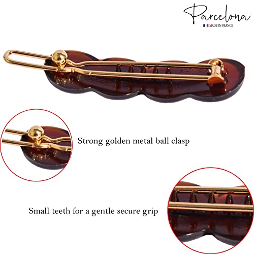 Parcelona French Circle Scallop Tortoise Shell Brown Small 1 1/2” Celluloid Set Of 4 Side Slide In Hair Clip Barrettes For Women And Girls #TOP2