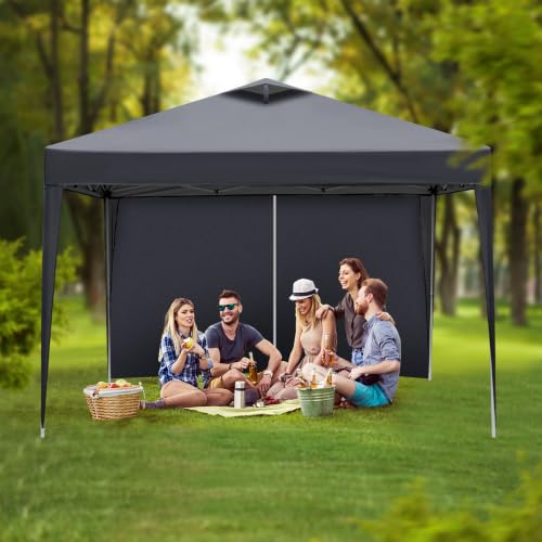 Bonnlo Carpa Plegable de 3x3m, con 4 Bolsas de Arena, UPF 50+, Gazebo y Cenador de Jardín Impermeables, para usos Exteriores, Camping, Fiestas, Playa y Patios, Gris Oscuro