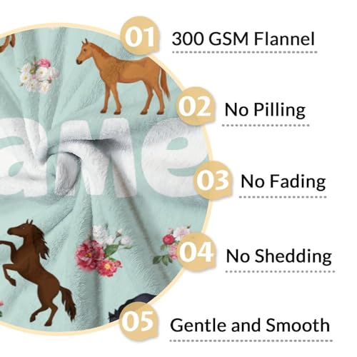 Mercuryelf Custom Horse Blanket Gift - 60x80 Inches Aesthetic Throw Blankets for Adults - Mint Green Soft, Fuzzy & Warm Throws for Bed, Couch