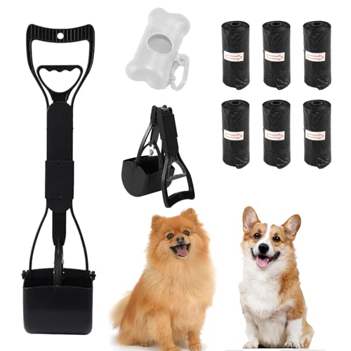 S.F.Pachira Pet Pooper Scooper Set 17.7 inch Foldable Dog Poop Scooper with Poop Bag Dispenser & Waste Bags Long Handle Portable Pet Waste Picker for Indoor Outdoor Use (Black)