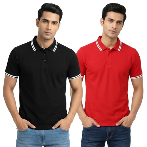 Image of Hangout Hub Hybrid Men's Polycotton Polo T-Shirt | Solid Finish | 260 GSM Premium Fabric | Half Sleeve Collared Neck | Regular Fit | Casual & Office Wear | Set of 1, 2 & 3