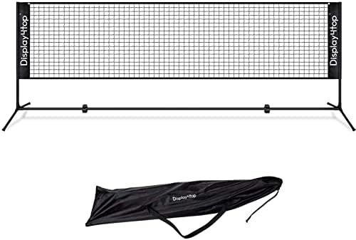 display4top Adjustable Foldable Portable Badminton Net Set - Net for Tennis, Pickleball, Kids Volleyball - Easy Setup Nylon Sports Net with Poles - For Indoor or Outdoor Court, Beach, Driveway (5m)