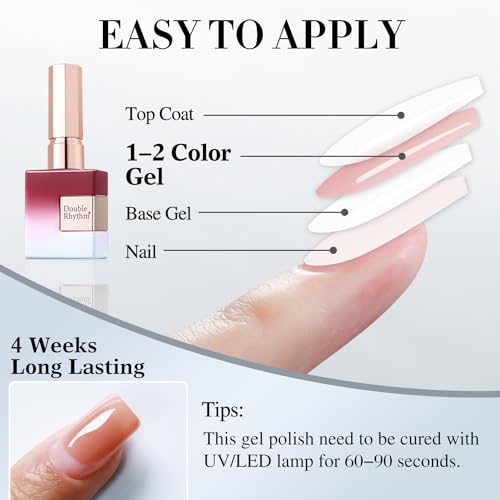 Double Rhythm 15 ML Gel Nail Polish Pure Sheer Same Color Same Bottle Soak Off Gel Polish Art Manicure Salon DIY at Home for Women (Jelly Red-A1371) - Image 7