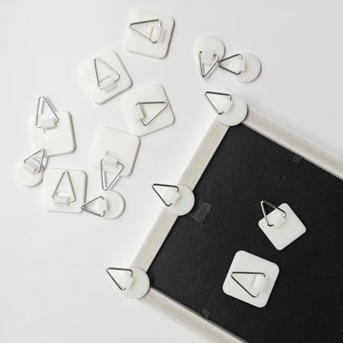 Image of 48 Pcs Invisible Adhesive Plate Hanger Plastic Adhesive Picture Hanging Hooks without Nails Plastic Holders Sticky Hangers for Plate Pictures Wall Art Decor Supplies, White
