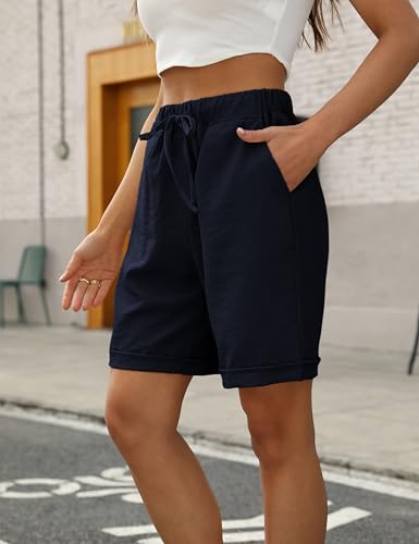 Yeokou Womens Casual Loose Elastic Drawstring Summer Beach Bermuda Pocketed Shorts4