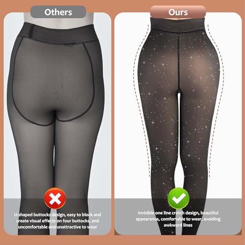 Image of UISLII Fleece Lined Tights Women, Warm Pantyhose leggings Women,Fake Translucent Thermal Skin Colored Tights for Winter