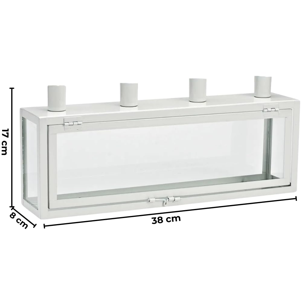 Set da riempire fai da te, portacandele dell'Avvento, per fai da te, candelabro, riempibile, con scatola in metallo/vetro, bianco, diametro ciotola per candela: 2,4 mm, lunghezza 38 x 8 x 17 cm.
