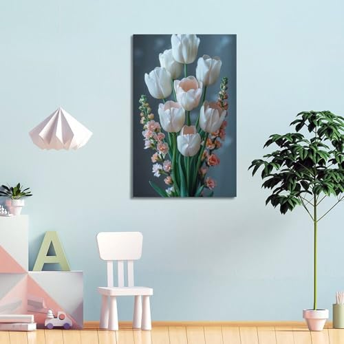 Poster tulipes blanches ZHOUKEG deco murale sans cadre facile - 4
