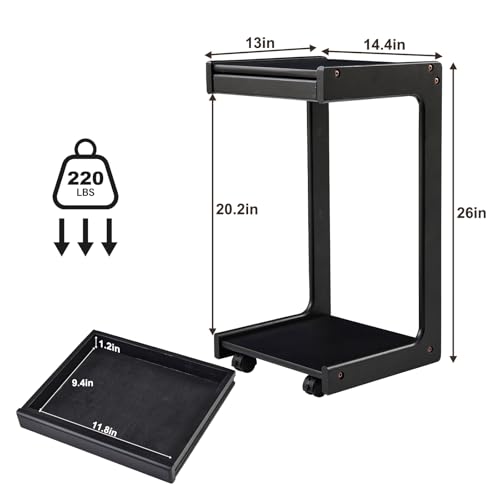 Image of Uniclinens Rolling Side Table for Sofa - C Shape Couch End Table with Wheels, Mobile Wooden Slim Sofa Tray, Movable Small Couch Desk for Living Room Bedroom, Black
