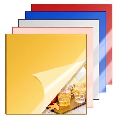 Image of 5 Pcs 12 x12 Inch Colorful Acrylic Mirror Sheet, 1 /8 Inch Thick Opaque Glossy Mirror, Plexiglass Mirror Sheets with Protective Film, Rigid Mirror Sheets for Sawing, DIY, Laser Cutting and Engraving