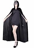Womens Velvet Hooded Cloak Costumes Halloween Wizard Hooded Party Cape (Black)