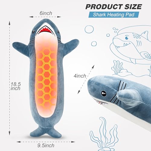 Image of Shark Heating Pad Plush, Cute Heated Stuffed Animal, USB Powered Electric Heating Pad with 3 Heat Levels & Timer, Soft Warm Plush Cushion Gift for Women Teen Girls