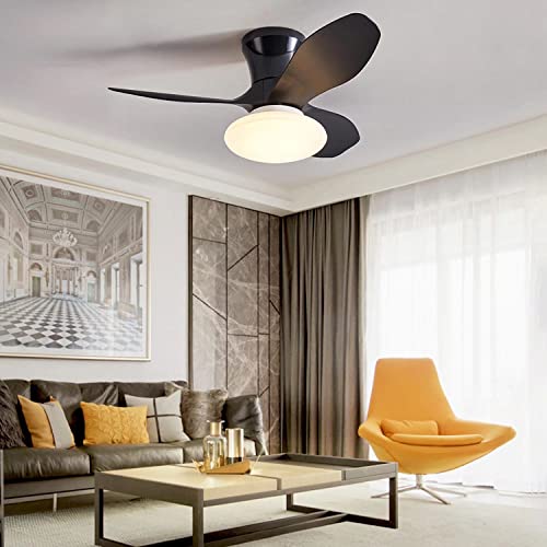 MYJHUIY Deckenventilator Mit Beleuchtung, Leise Moderne Led Mit Fernbedienung Timer Ventilator Deckenleuchte Ventilatorlicht Für Wohnzimmer Schlafzimmer Esszimmer (Color : Schwarz, Ø80) Cover