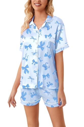 Image of Girls & Womens Satin Pajamas Set, Silk Button-Down Sleepwear 2 Piece Nightwear, 3 Years - Women XXL