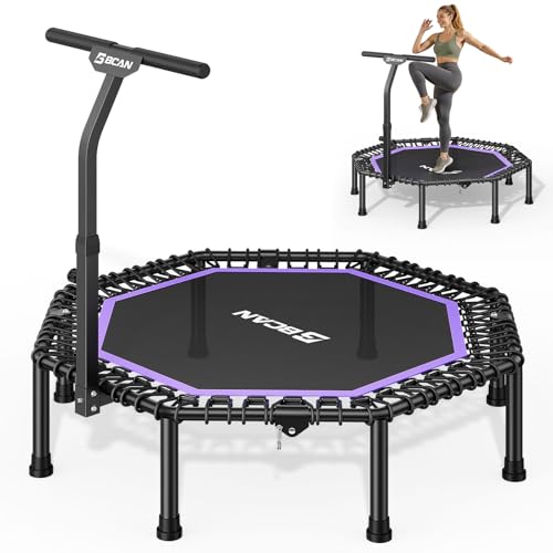 BCAN 51 Inch Octogonal Mini Trampoline, Max Load 450 Lbs, Fitness Trampoline with Adjustable T-Handle Bar, Quiet Elastics, Bigger, More Stable, Exercise Bounce