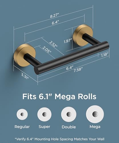 Image of FORIOUS Toilet Paper Holder Wall Mount, Stainless Steel Rustproof Double Post Pivoting Tissue Roll Holder for Bathroom, Commercial Toilet Paper Dispenser, Matte Black & Brushed Gold