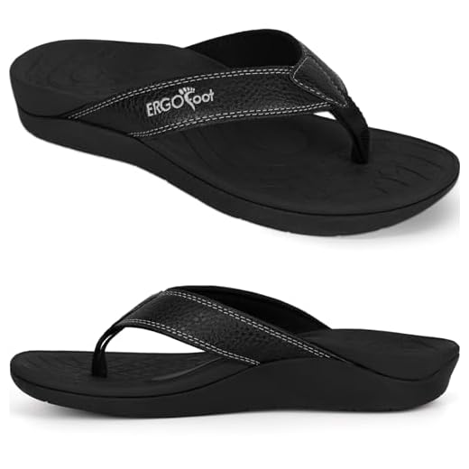 Chinelos ortopédicos atualizados com suporte de arco alto - sandálias de dedo femininas e masculinas - conforto de caminhada com suporte ortopédico para fascite plantar, pés planos e calcanhar - chinelos de praia da ERGOfoot, Preto, 9 US Women/ 8 US Men