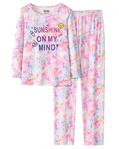 Image of Tie Dye Mermaid Sloth Christmas Halloween Pajamas for Girls Long Sleeve and Pants Nighty PJS 2-piece Set Size 6-16