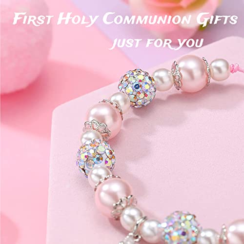 Image of MollyQueen First Communion Gifts,Baptism Gifts,First Holy Communion Pearl Bracelet,Confirmation Gifts for Women,Catholic Gifts,Cross Bracelets Religious Jewelry Gifts