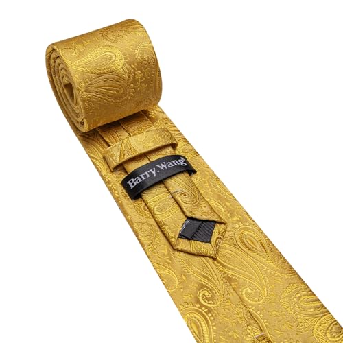 Image of Barry.Wang Men Ties Paisley Woven Silk Necktie Set with Pocket Suqare Cufflinks Formal