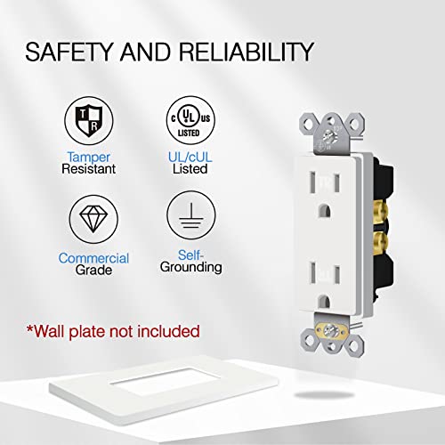 Duplex Receptacle Electrical Outlet, 15A Standard Residential Grade Tamper-Resistant, 2 Pole 3 Wire, Self-Grounding, Child Proof, Commercial Use, Ul Listed, White, 10 Pack #TOP1