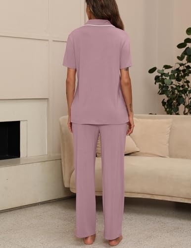 Image of ZMJ Soft Button Up Pajamas For Women Women's Pajamas Sets Cotton Pajamas For Women Set Conjunto De Pijamas Para Mujer Bean Paste S