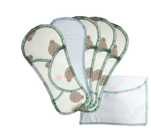 Reusable Washable Sanitary Napkins Lined with 100% Organic Cotton Soft Breathable Leak Proof with Storage Bag. Suitable for Teenagers Students and Sensitive Groups(19CM Count 5+1)
