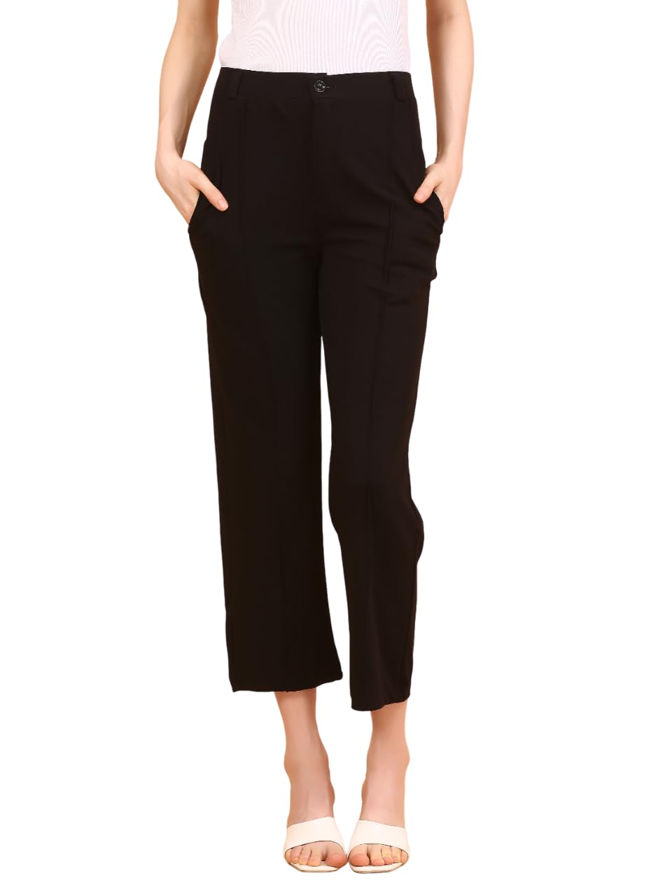 Women’s High Waist Wide Leg Trousers with Side Pockets – Formal Office Pants & Casual Western Work Bottoms