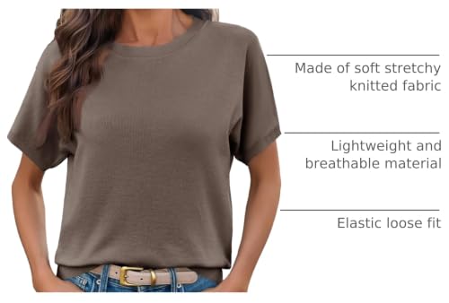 Image of Saodimallsu Women's Short Sleeve Crew Neck Knit Pullover Sweater | Casual Basic, Crew Neck, Loose Knit Pullover, Summer Lightweight