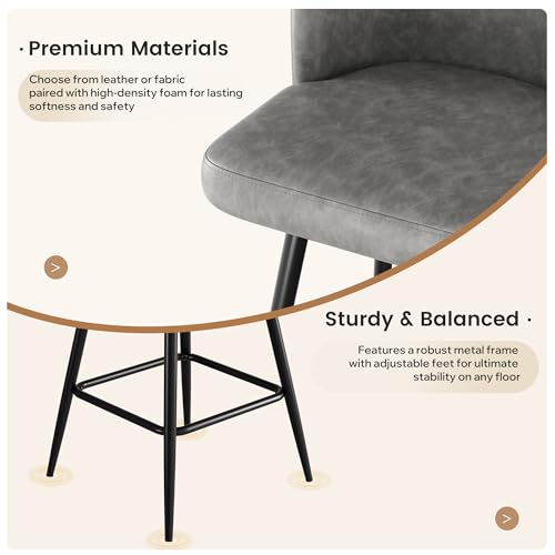 Image of Swivel Bar Stools Set of 6, 26 inch Counter Height Bar Stools with High Back and Metal Legs, Faux Leather Bar Chairs, Modern Barstools for Kitchen Island, Light Grey