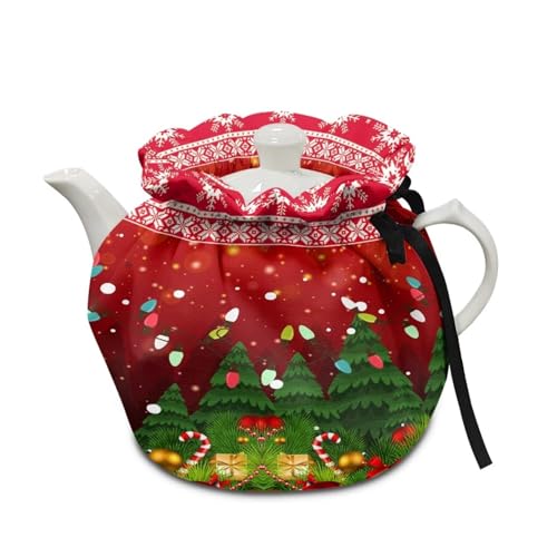 Sellikakes Christmas Tree Teapot Insulation Cover Durable Soft Tea Kettle Cover Drawstring Breakfast Warmer Teapot Dust Cover Tea Cosy for Kitchen Hotel Restaurant Tea Party