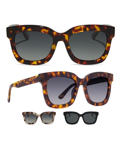 DIFF Carson Designer Square Oversized Sunglasses for Women UV400 Polarized Protection, Tortoise trendy fashion frames - Main Image